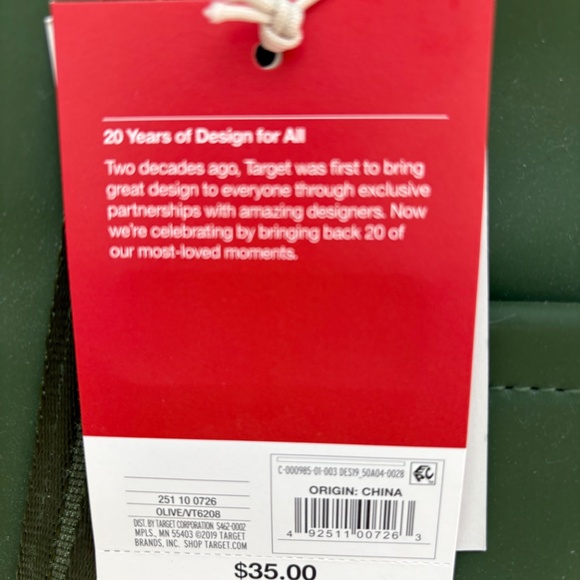 HUNTER FOR TARGET GREEN TOTE BAG | NWT | COLLECTIBLE | 20 YEARS OF TARGET DESIGN - Picture 8 of 9